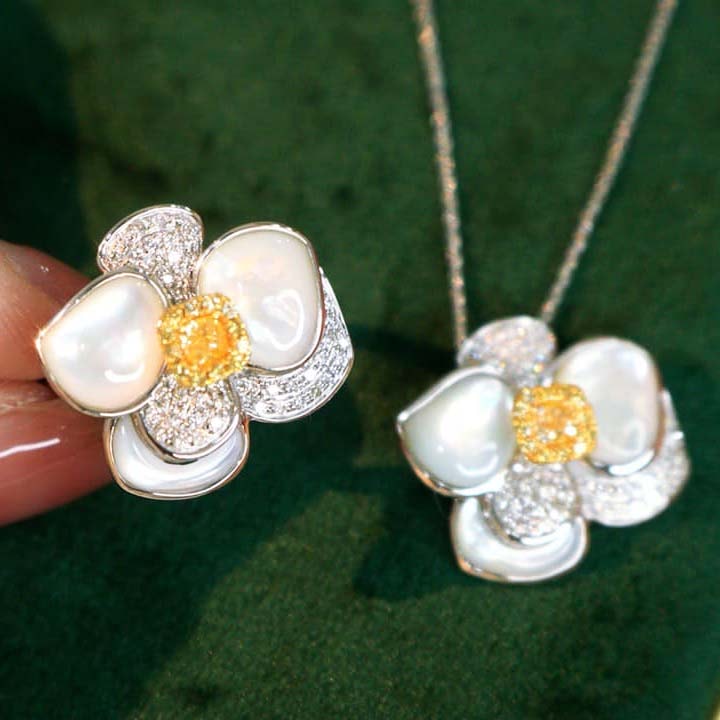 18K天然黃鑽-白貝母氣質花型項鍊/戒指/耳環 - 第7張圖 18K天然黃鑽-白貝母氣質花型項鍊/戒指/耳環