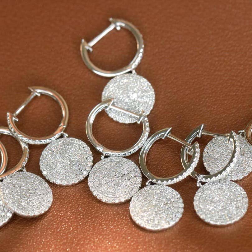 18K天然鑽石-大圓形垂墜耳環