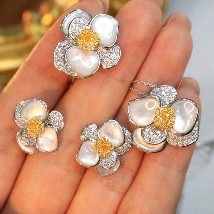 18K天然黃鑽-白貝母氣質花型項鍊/戒指/耳環 - 第8張圖 18K天然黃鑽-白貝母氣質花型項鍊/戒指/耳環