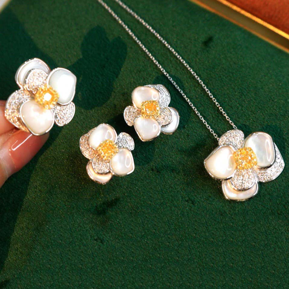 18K天然黃鑽-白貝母氣質花型項鍊/戒指/耳環 - 第9張圖 18K天然黃鑽-白貝母氣質花型項鍊/戒指/耳環