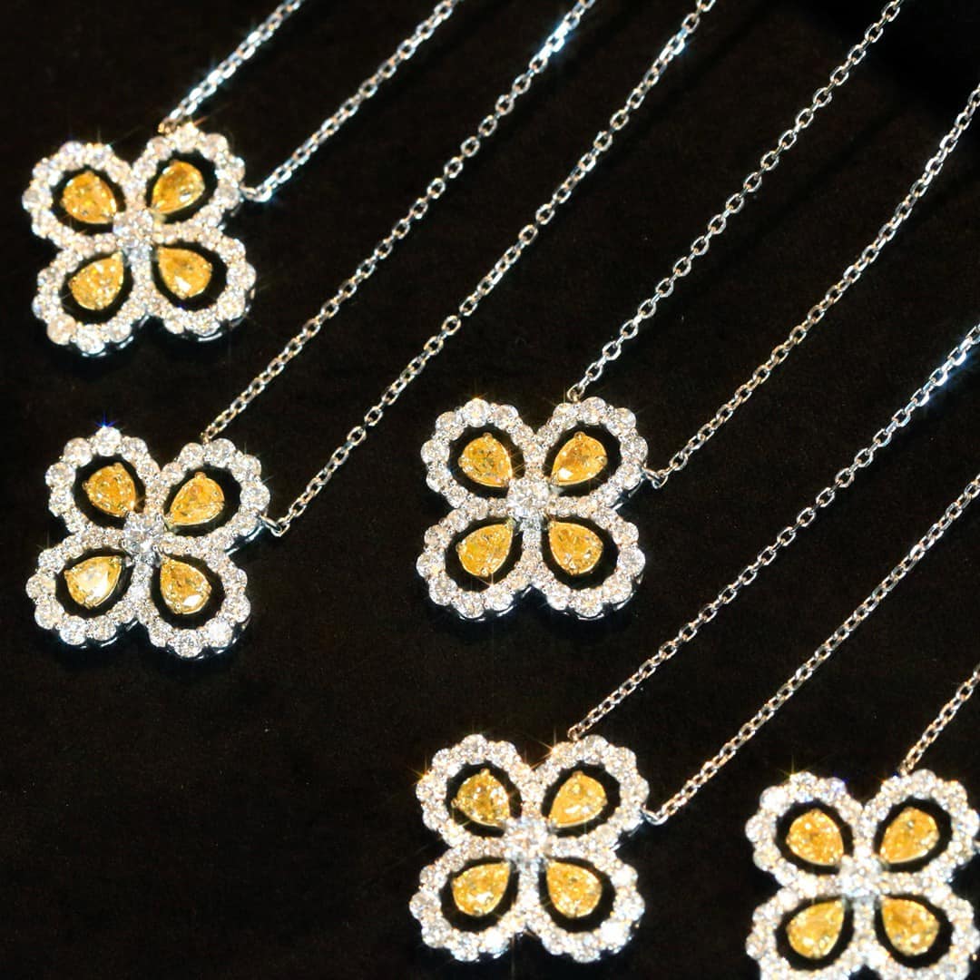 18K天然黃鑽-經典四葉草耳環/項鍊/手鍊