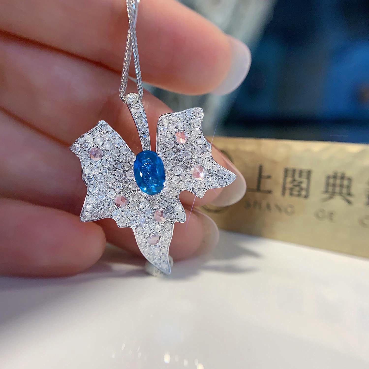 18K天然藍寶石-玫瑰鑽楓葉項鍊 - 第2張圖 18K天然藍寶石-玫瑰鑽楓葉項鍊
