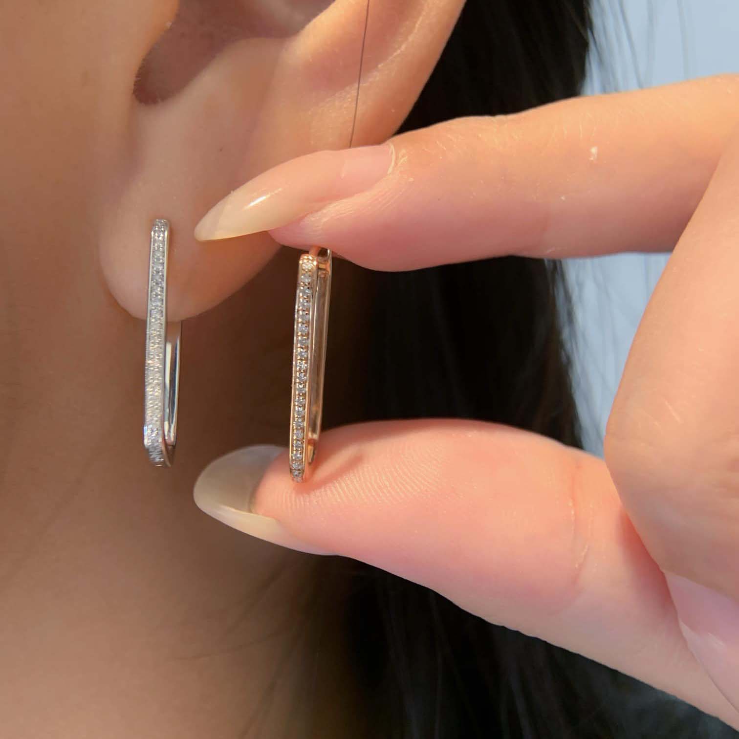 18K天然鑽石-簡約長方形氣質耳環