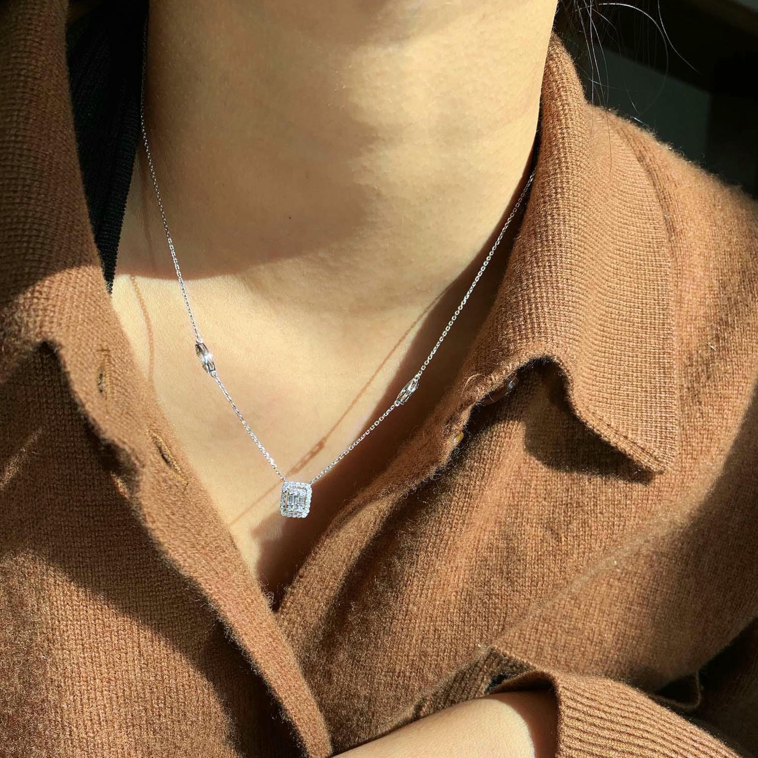 18K天然鑽石-馬眼拼鑲輕奢項鍊