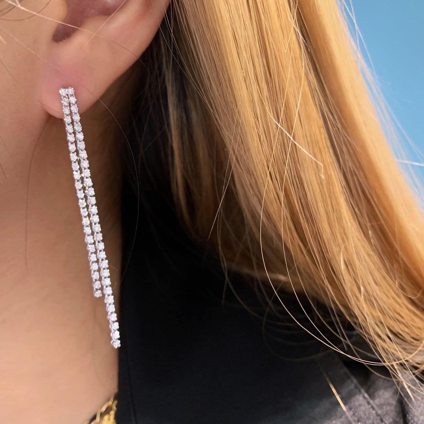 18K天然鑽石-氣質長形耳環