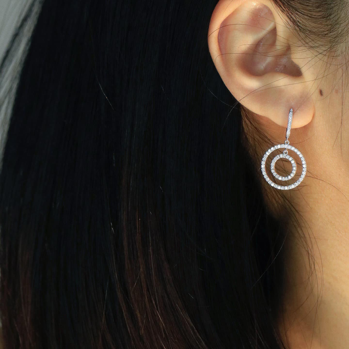 18K天然鑽石-雙層圓形耳環/項鍊