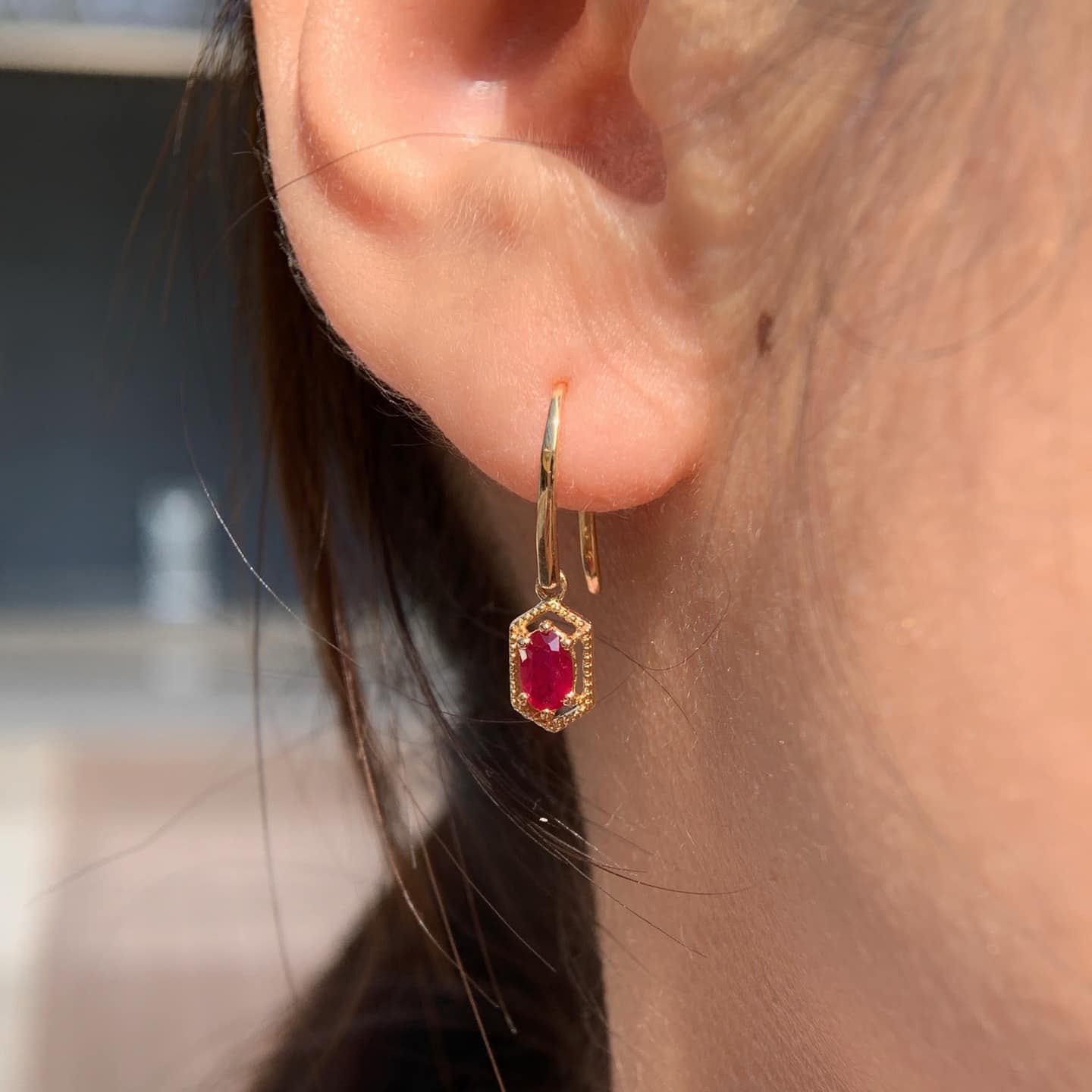 18K天然紅寶石-貴族經典垂墜耳環