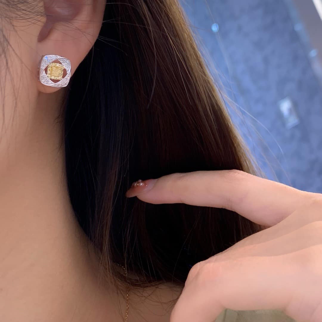 18K天然黃鑽-質感公主耳環