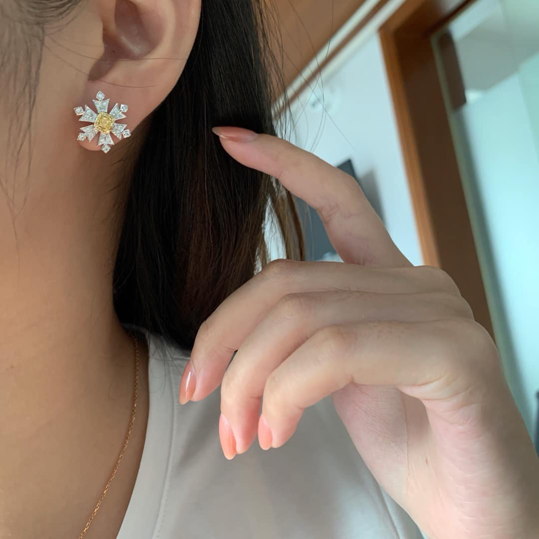 18K天然黃鑽-浪漫雪花耳環