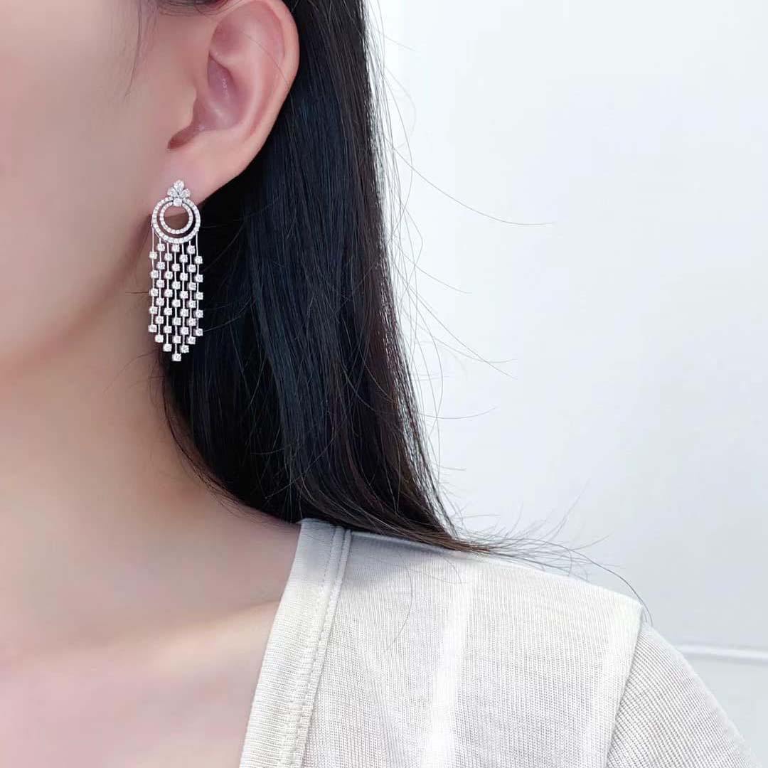 18K天然鑽石-3克拉豪華流蘇耳環