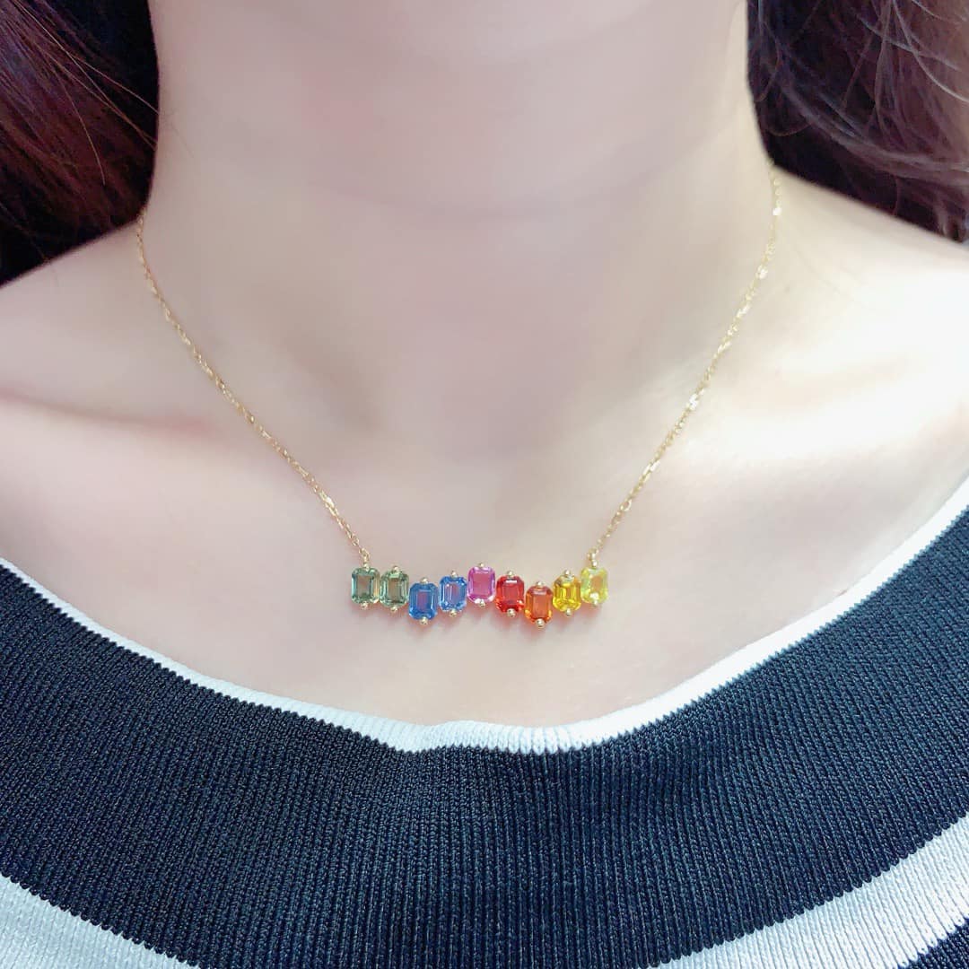 18K天然彩虹藍寶石-跳舞精靈項鍊