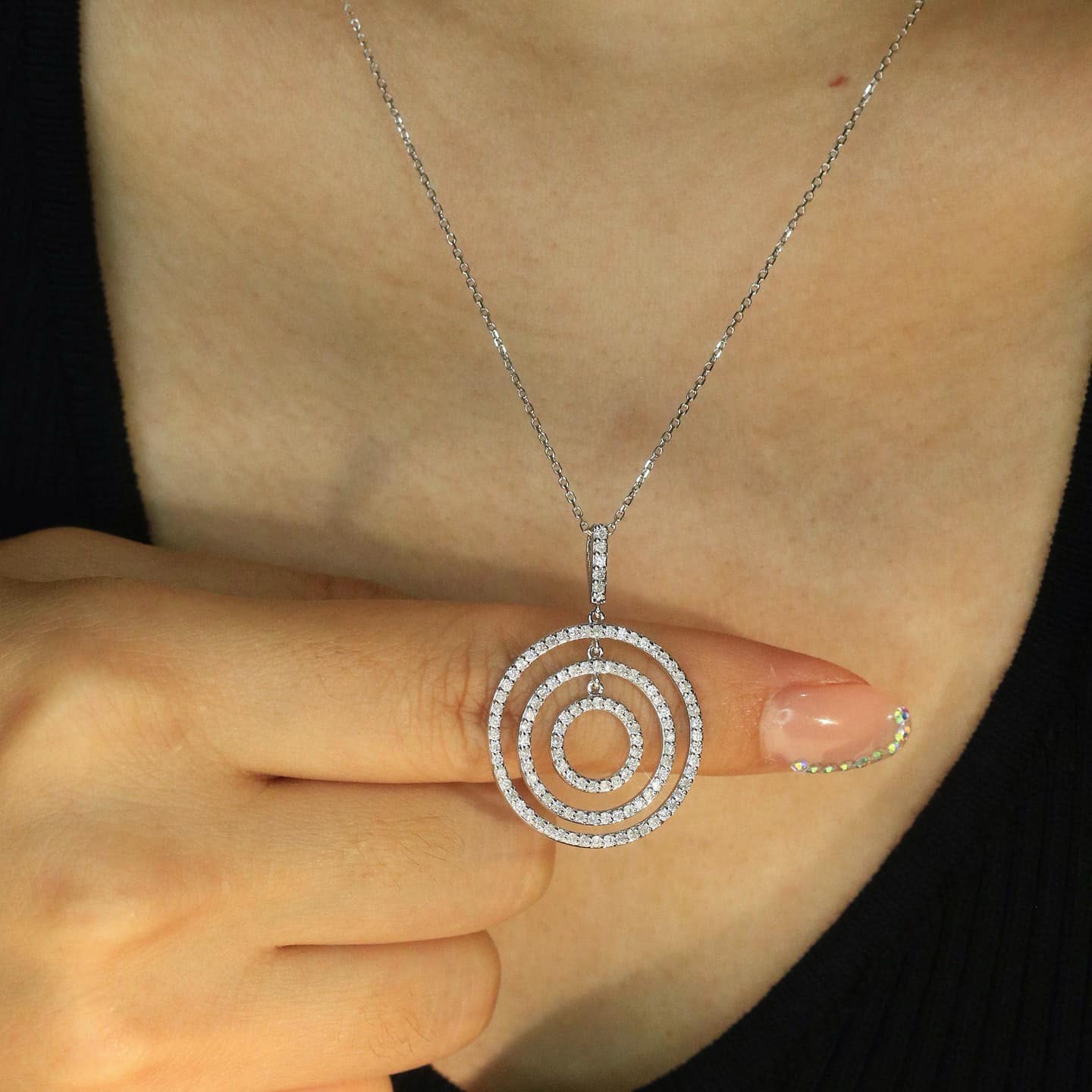 18K天然鑽石-雙層圓形耳環/項鍊