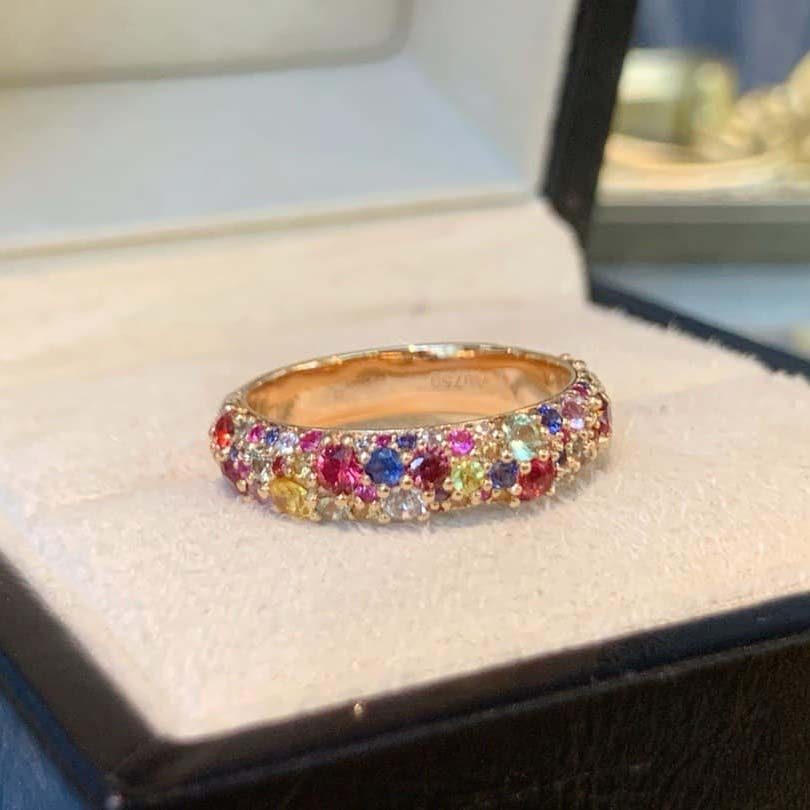 18K天然彩色藍寶石-莫奈花園彩虹戒指
