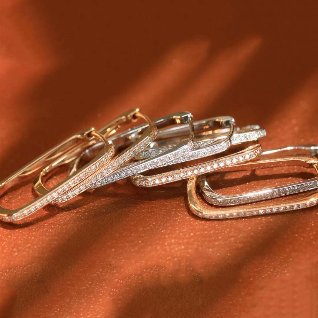 18K天然鑽石-簡約長方形氣質耳環