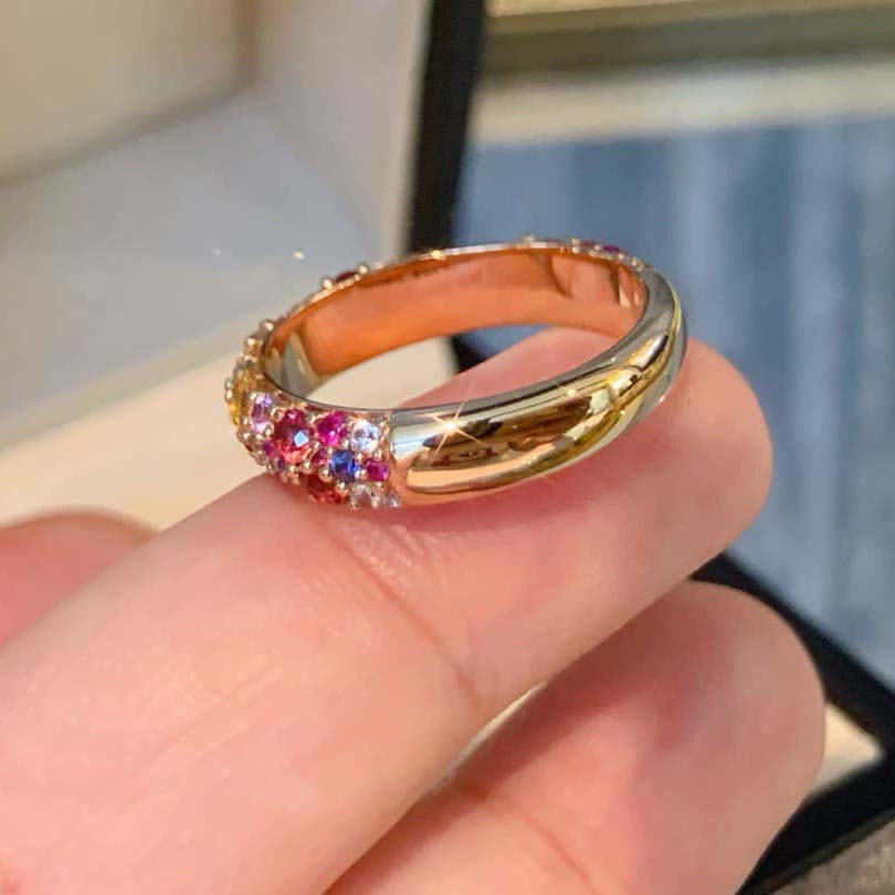 18K天然彩色藍寶石-莫奈花園彩虹戒指