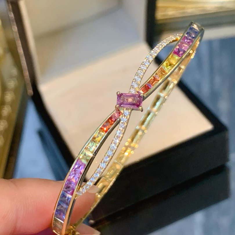 18K天然鑽石-彩虹藍寶石手鐲