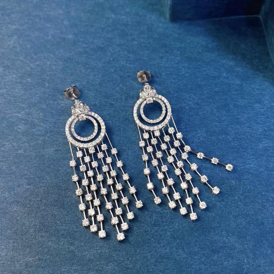 18K天然鑽石-3克拉豪華流蘇耳環