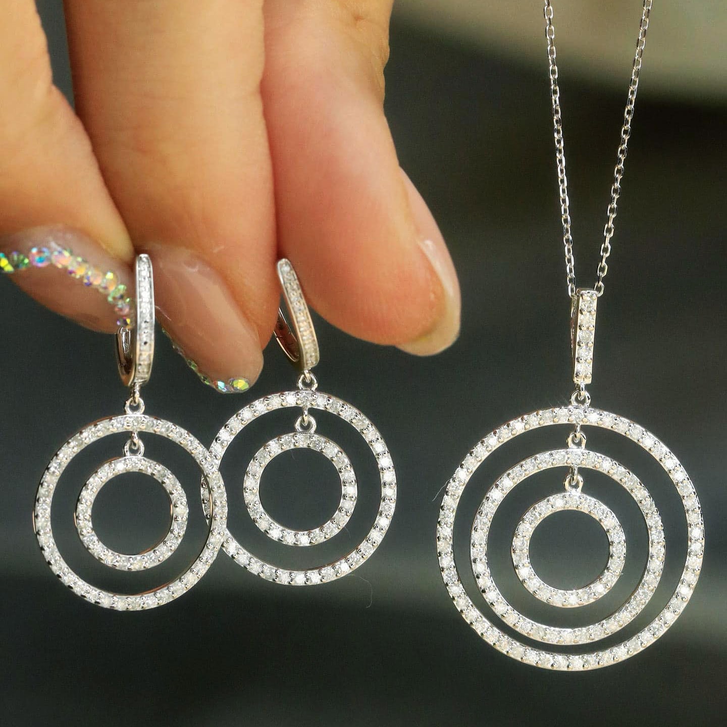 18K天然鑽石-雙層圓形耳環/項鍊