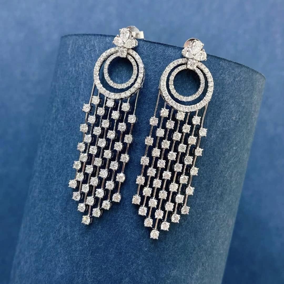 18K天然鑽石-3克拉豪華流蘇耳環