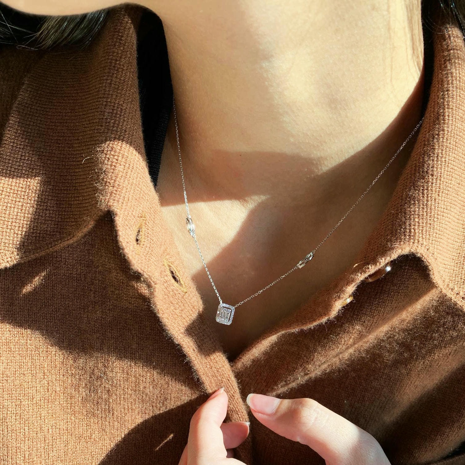 18K天然鑽石-馬眼拼鑲輕奢項鍊