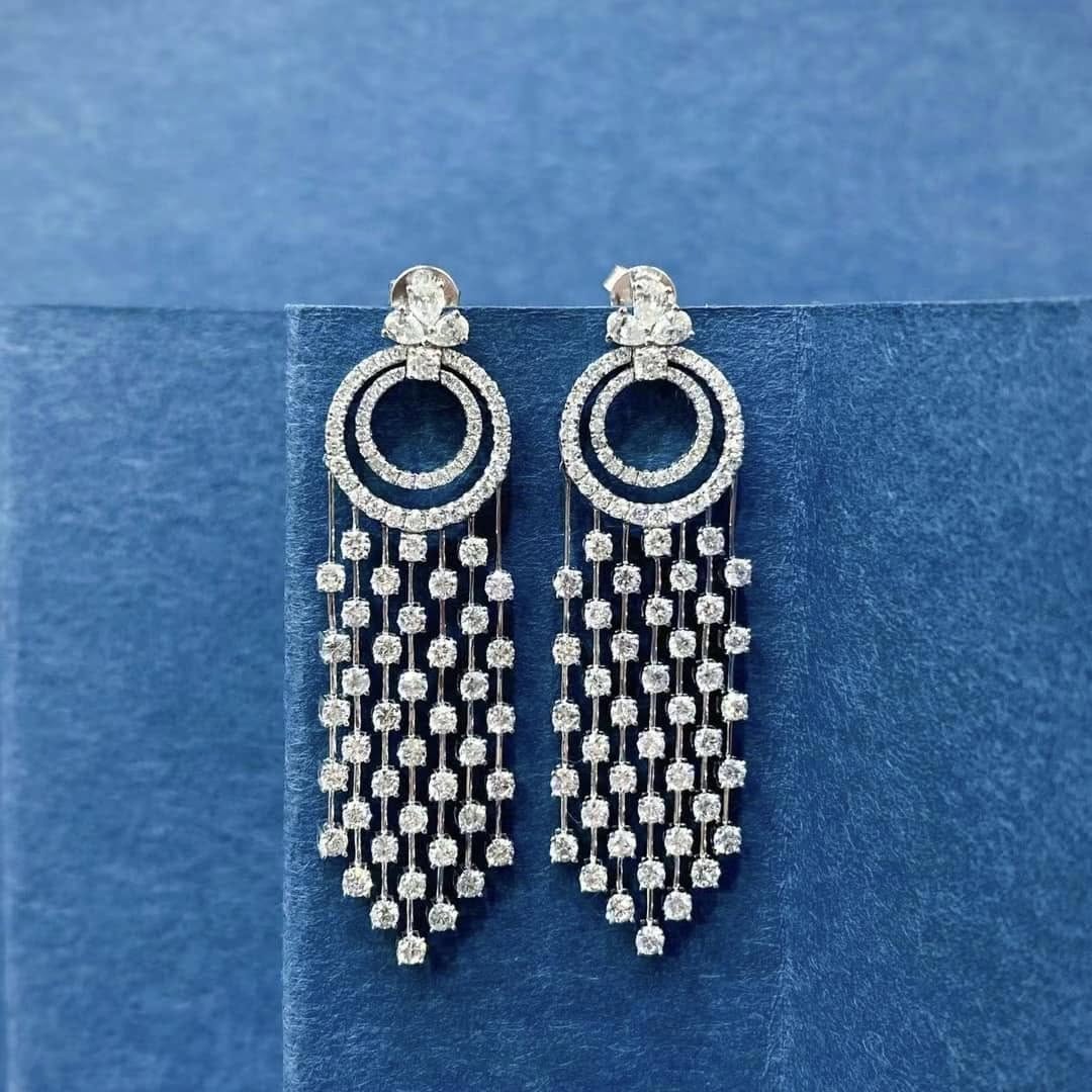 18K天然鑽石-3克拉豪華流蘇耳環