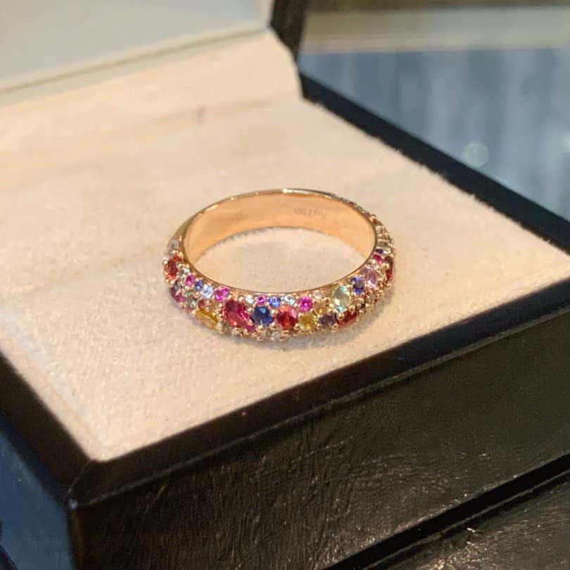 18K天然彩色藍寶石-莫奈花園彩虹戒指