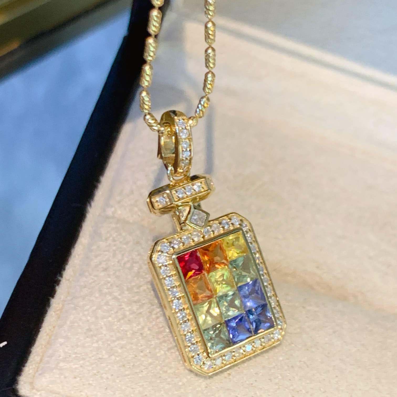 18K天然彩虹藍寶石-香水瓶造型墜飾