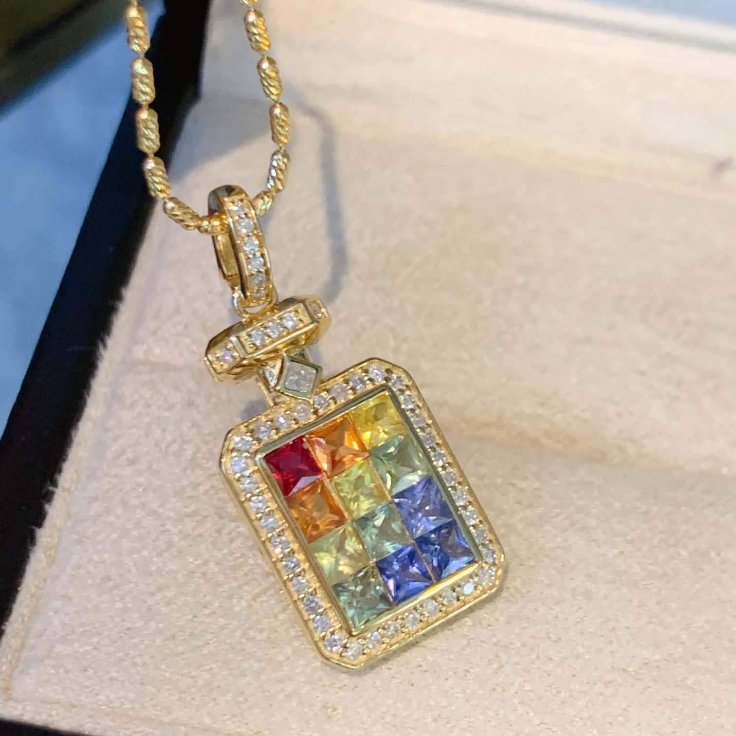 18K天然彩虹藍寶石-香水瓶造型墜飾