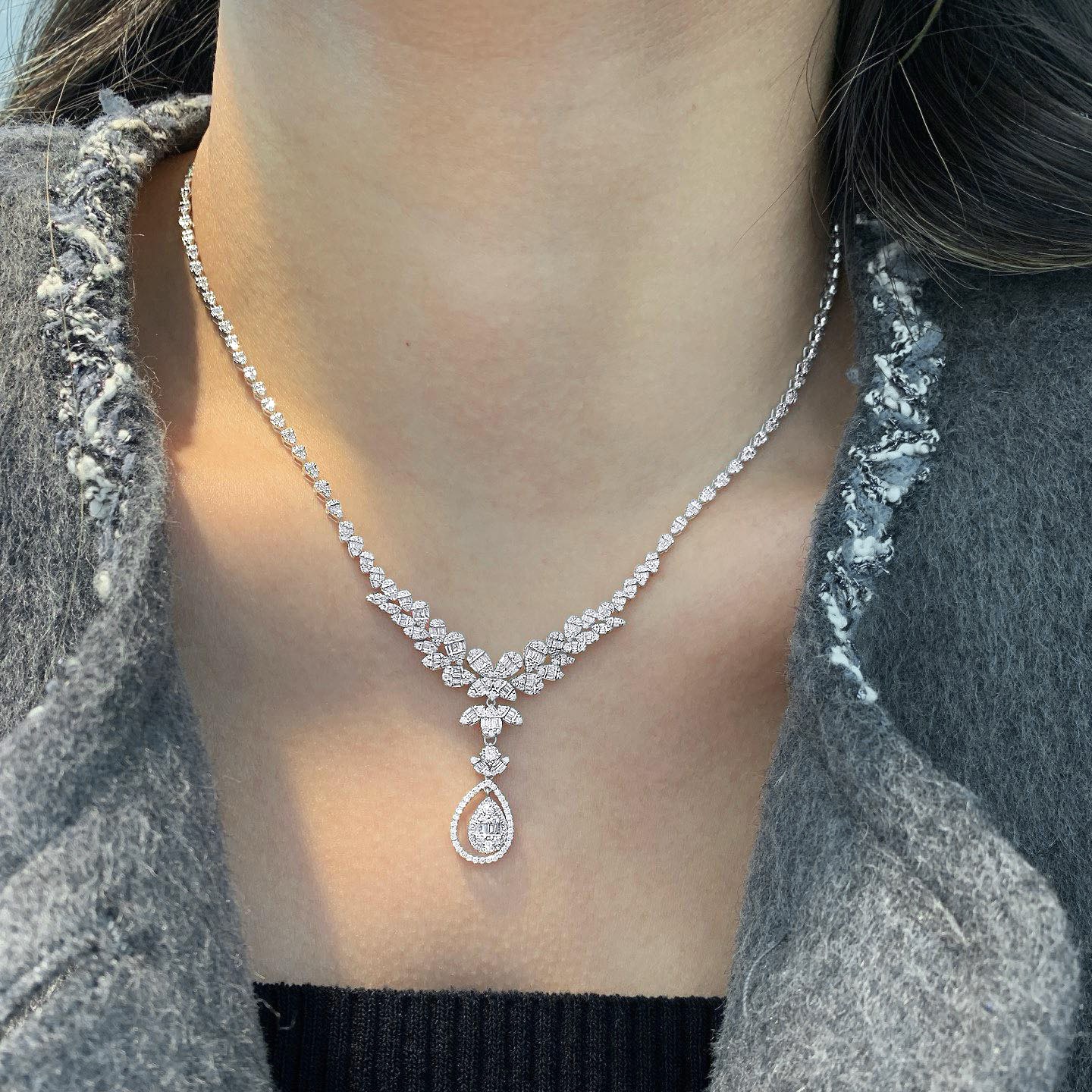 18K天然鑽石-豪華可拆卸水滴項鍊