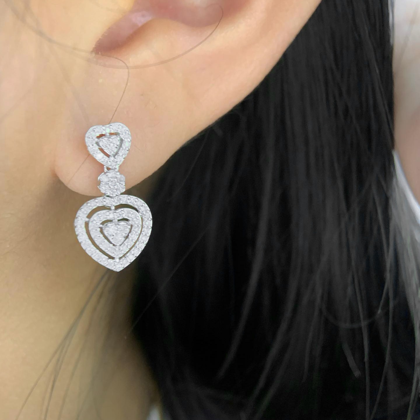 18K天然鑽石-豪華愛心耳環