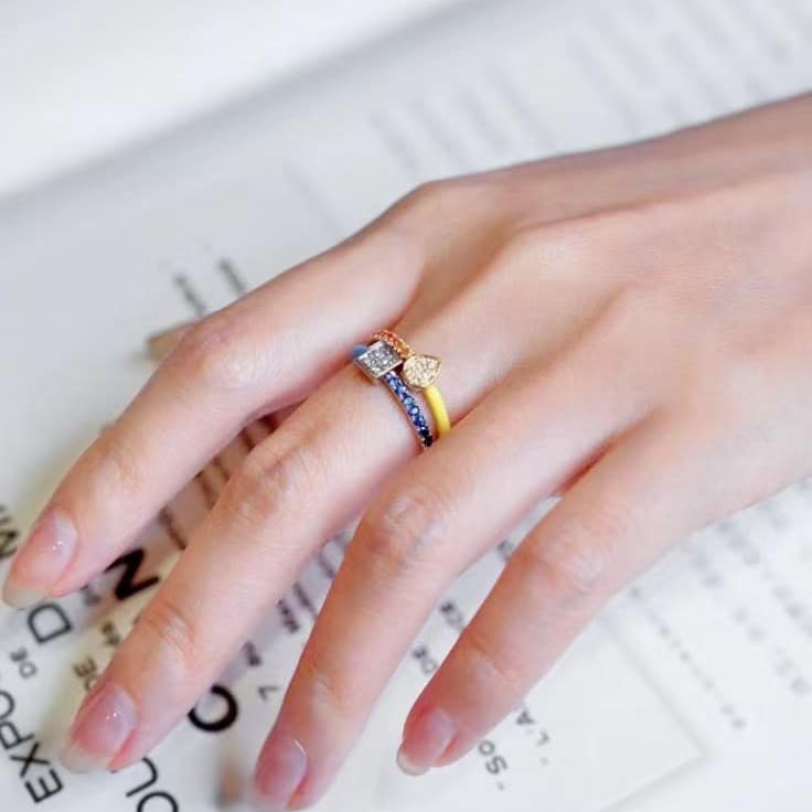 18K天然彩色藍寶石-多巴胺彩虹色戒指