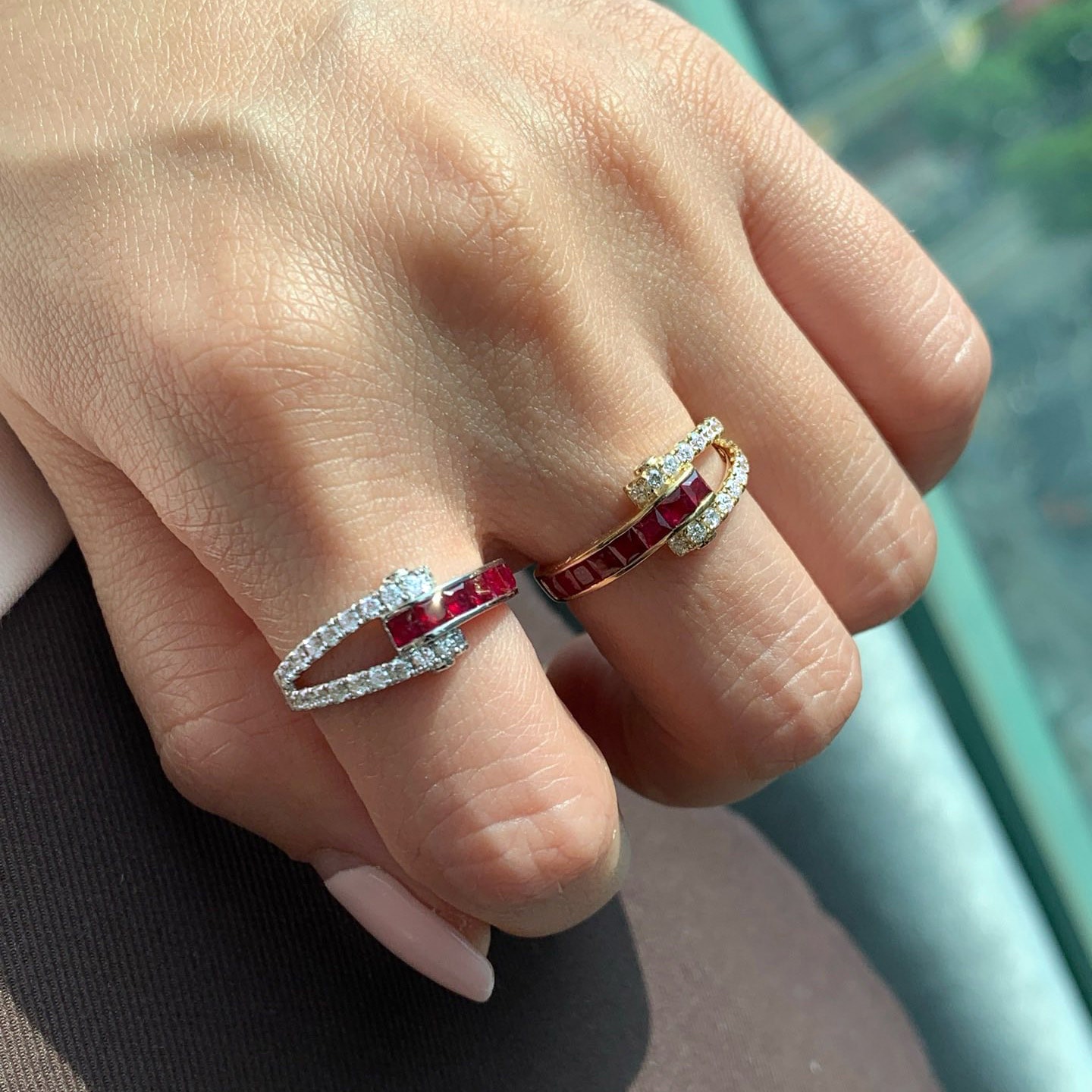 18K天然紅寶石-無邊鑲嵌復古戒指