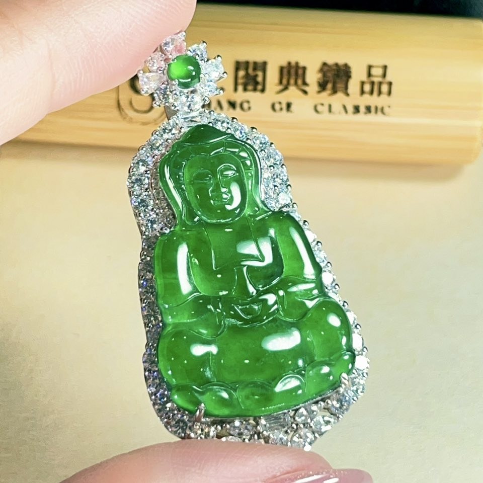 天然翡翠-A貨翡翠寶瓶觀音墜飾