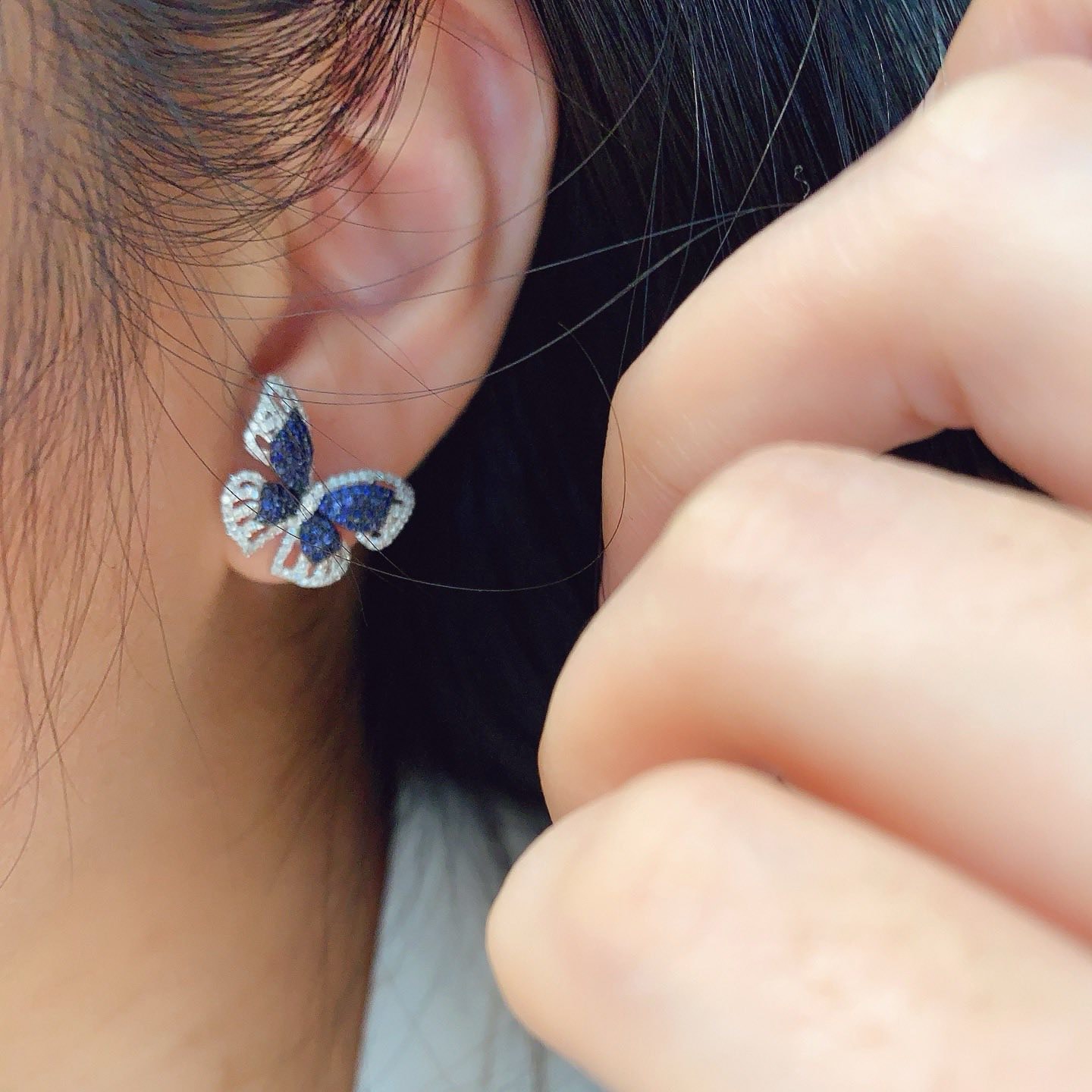 18K天然藍寶石-大器藍蝴蝶耳環/兩用戒指