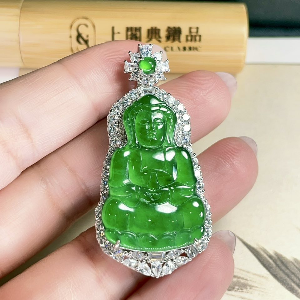天然翡翠-A貨翡翠寶瓶觀音墜飾
