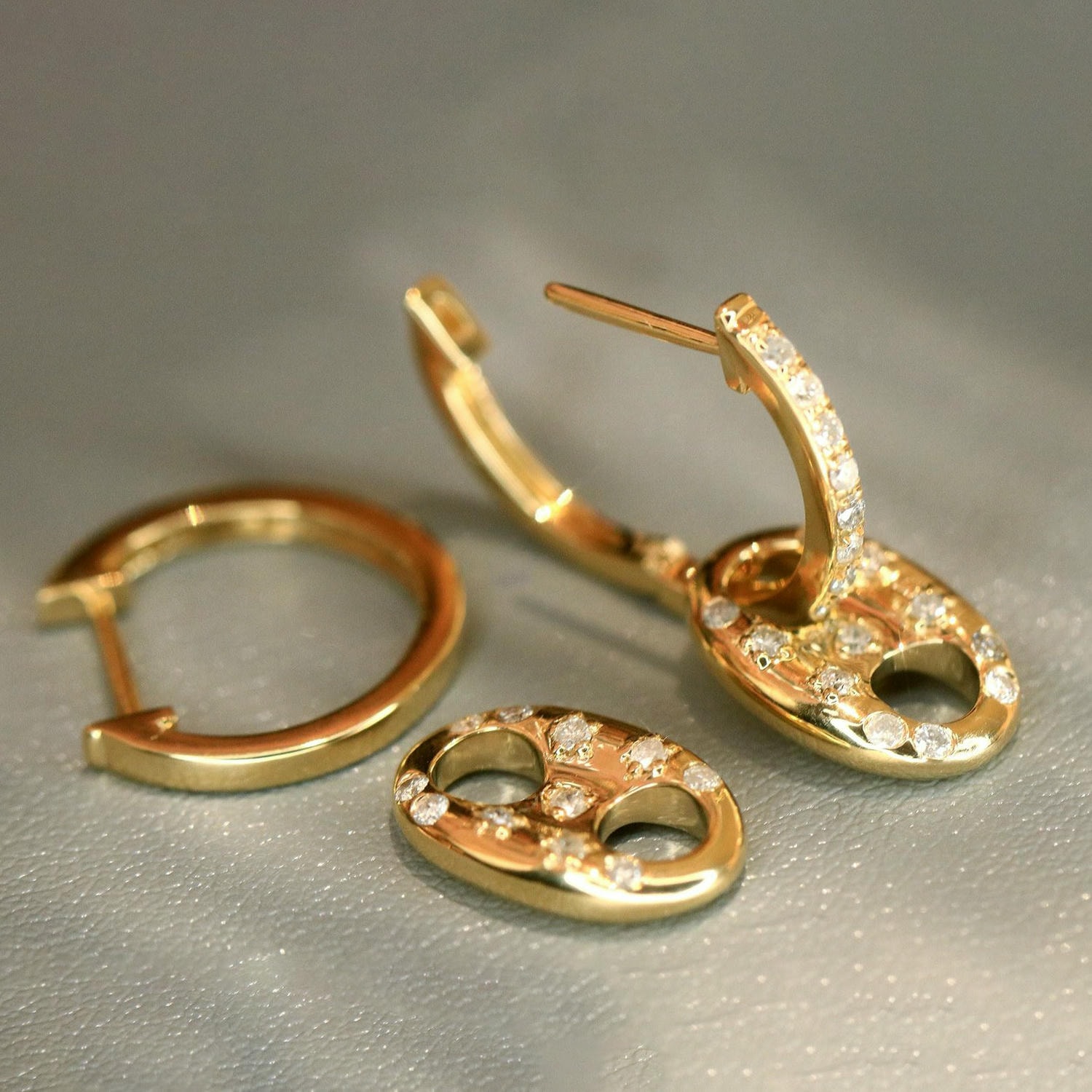 18K天然鑽石-精緻時髦兩戴耳環