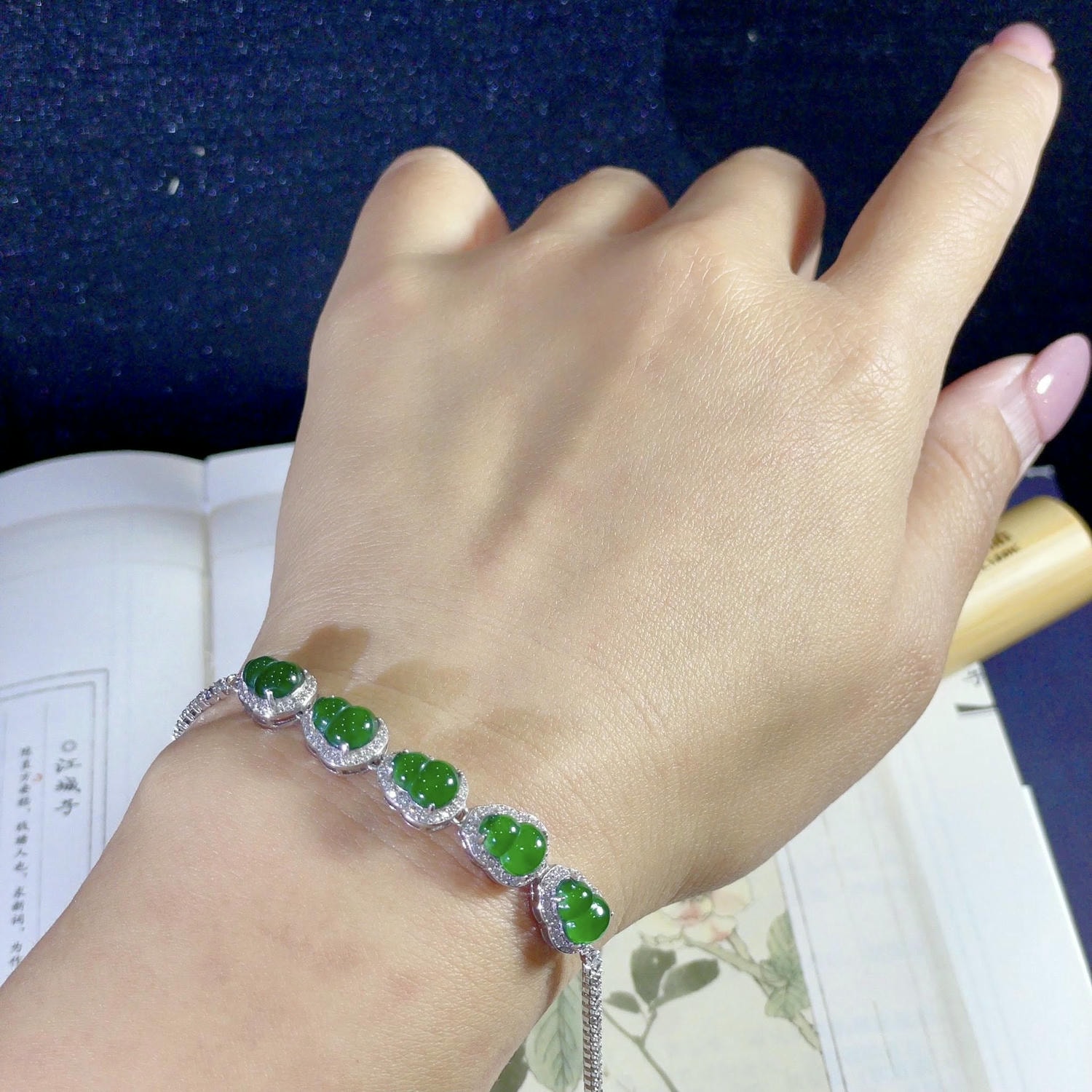 天然翡翠-A貨翡翠五葫蘆手鍊