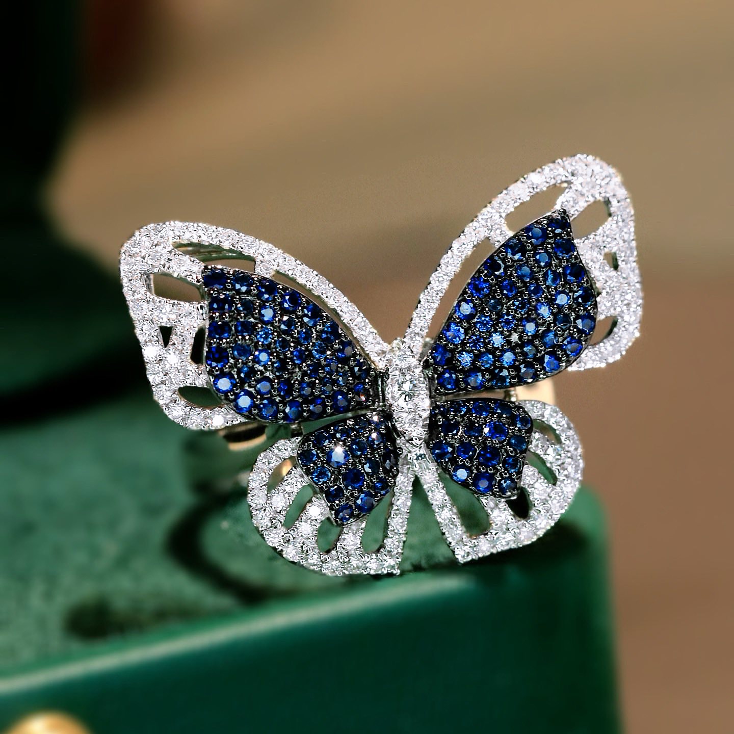 18K天然藍寶石-大器藍蝴蝶耳環/兩用戒指