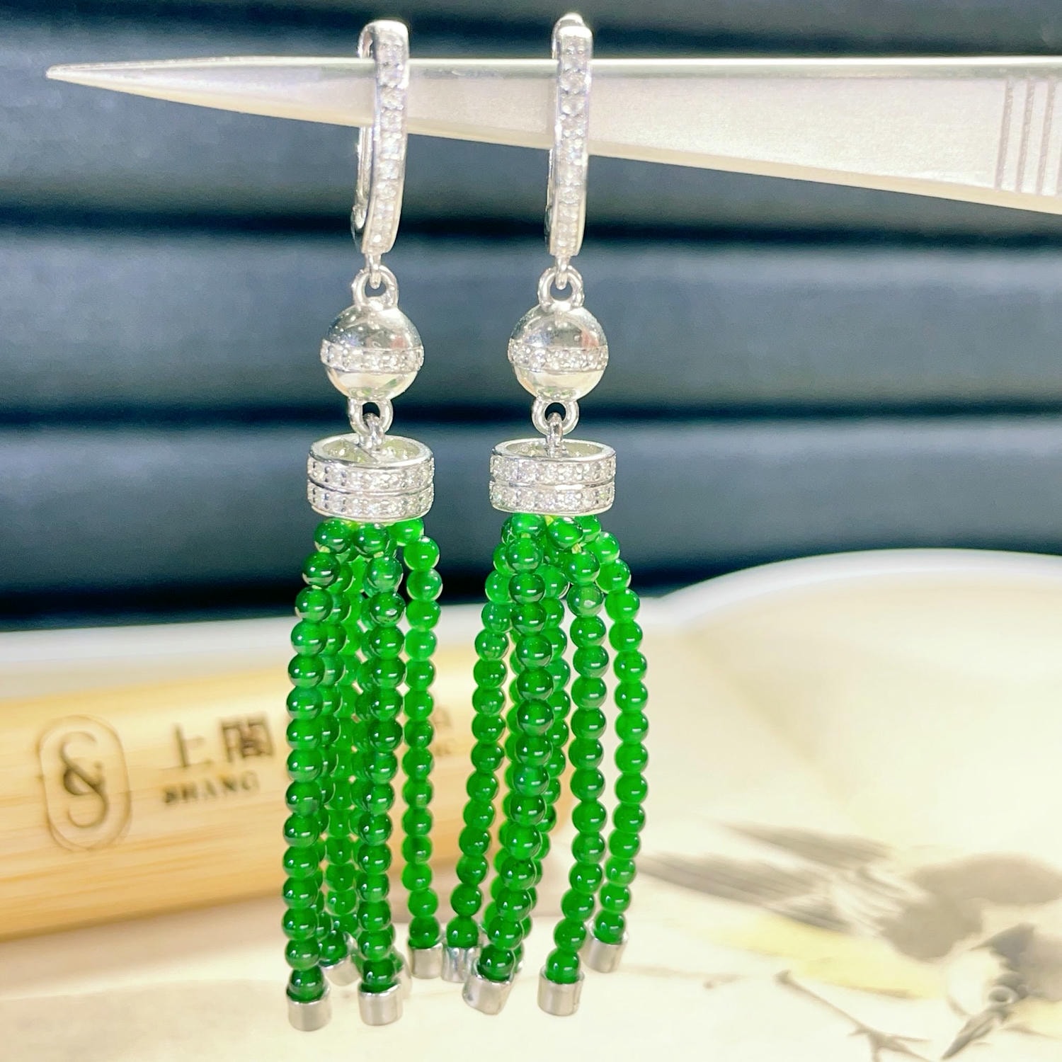 天然翡翠-A貨翡翠流蘇耳環