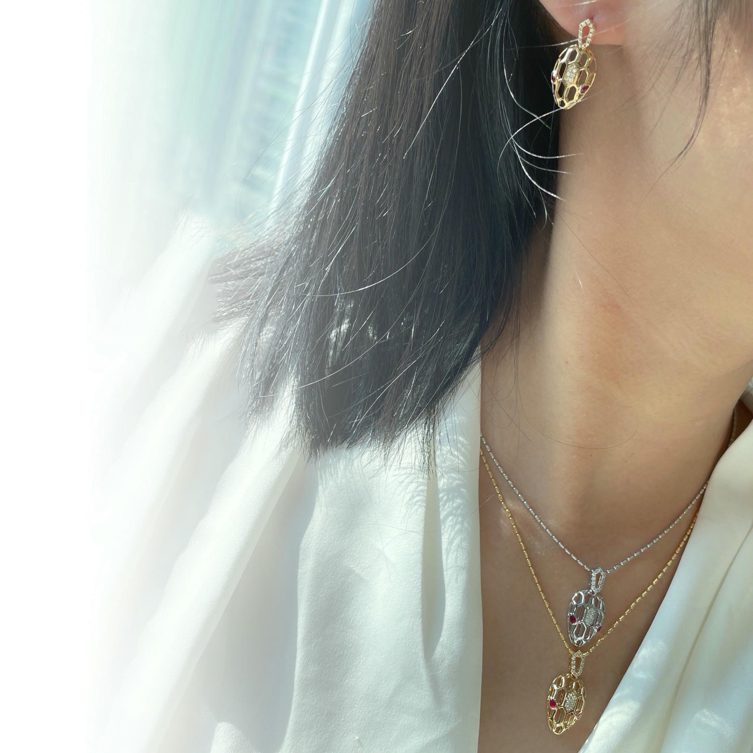 18K天然鑽石-精品靈蛇耳環/墜飾