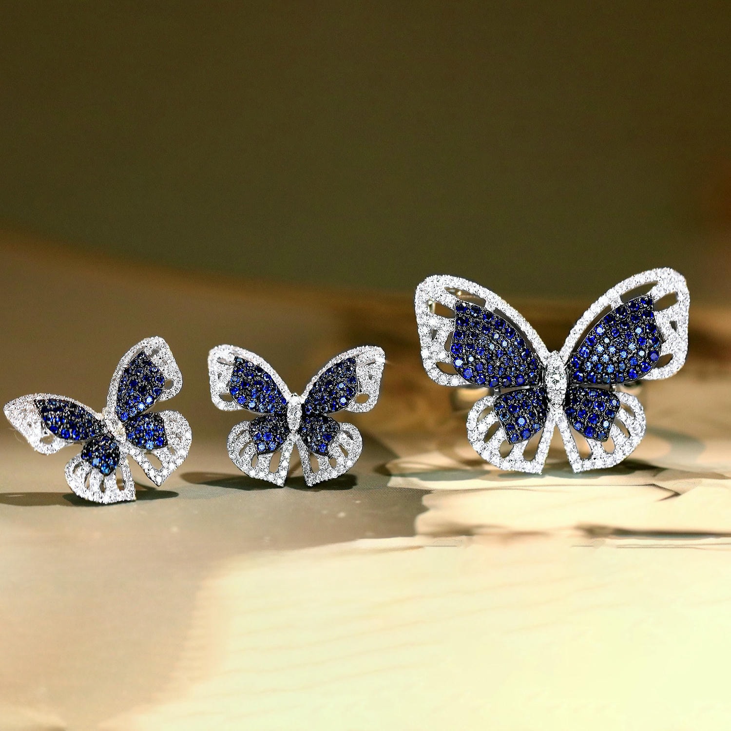 18K天然藍寶石-大器藍蝴蝶耳環/兩用戒指