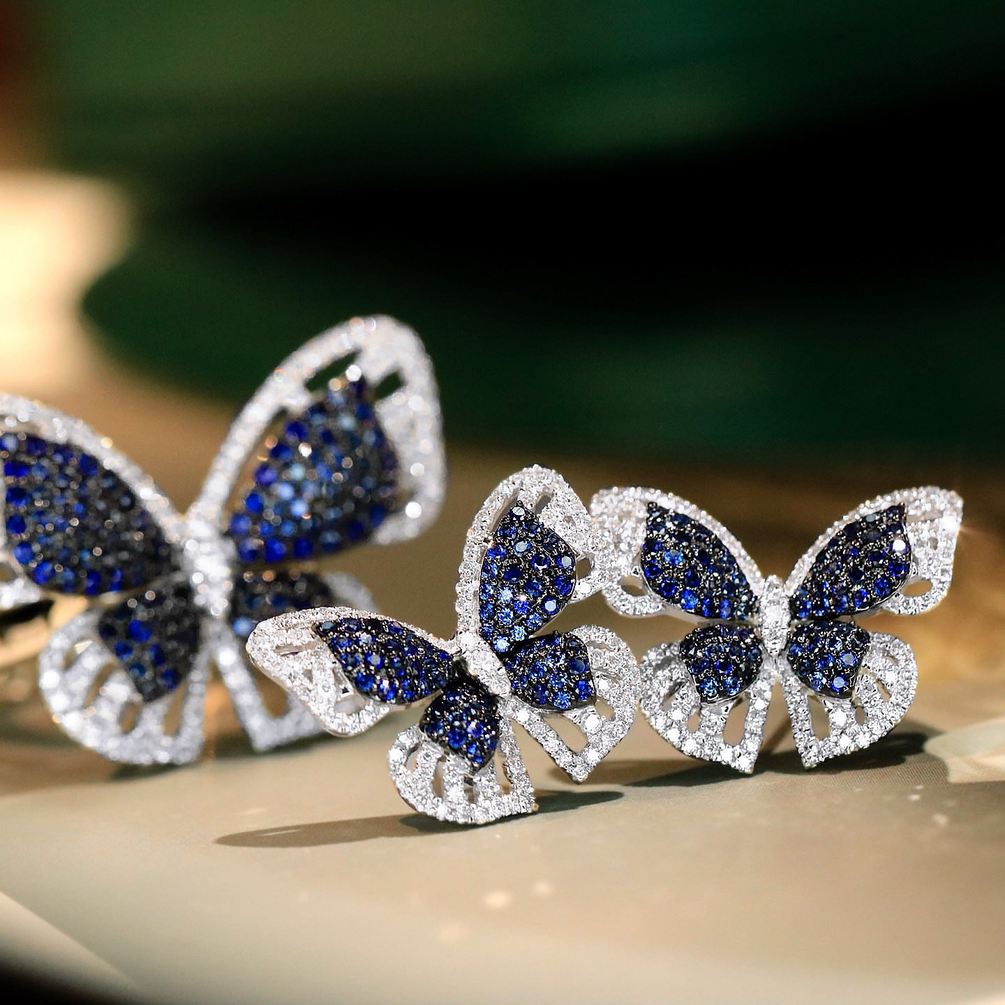 18K天然藍寶石-大器藍蝴蝶耳環/兩用戒指