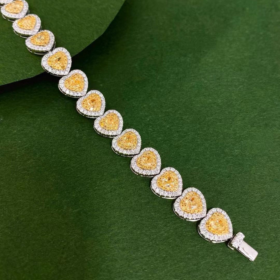 18K天然黃鑽-愛心豪鑲超閃手鍊