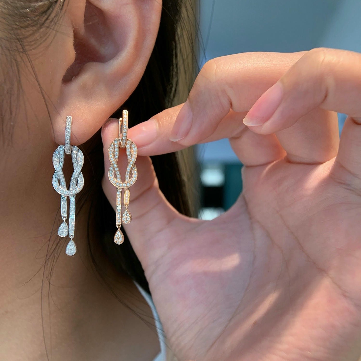 18K天然鑽石-綁結名媛多用款耳環