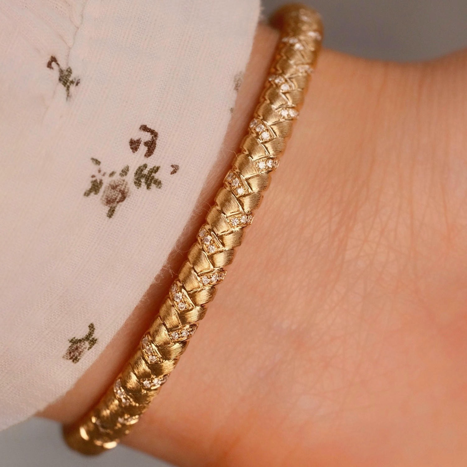 18K天然鑽石拉絲編織手鐲/戒指