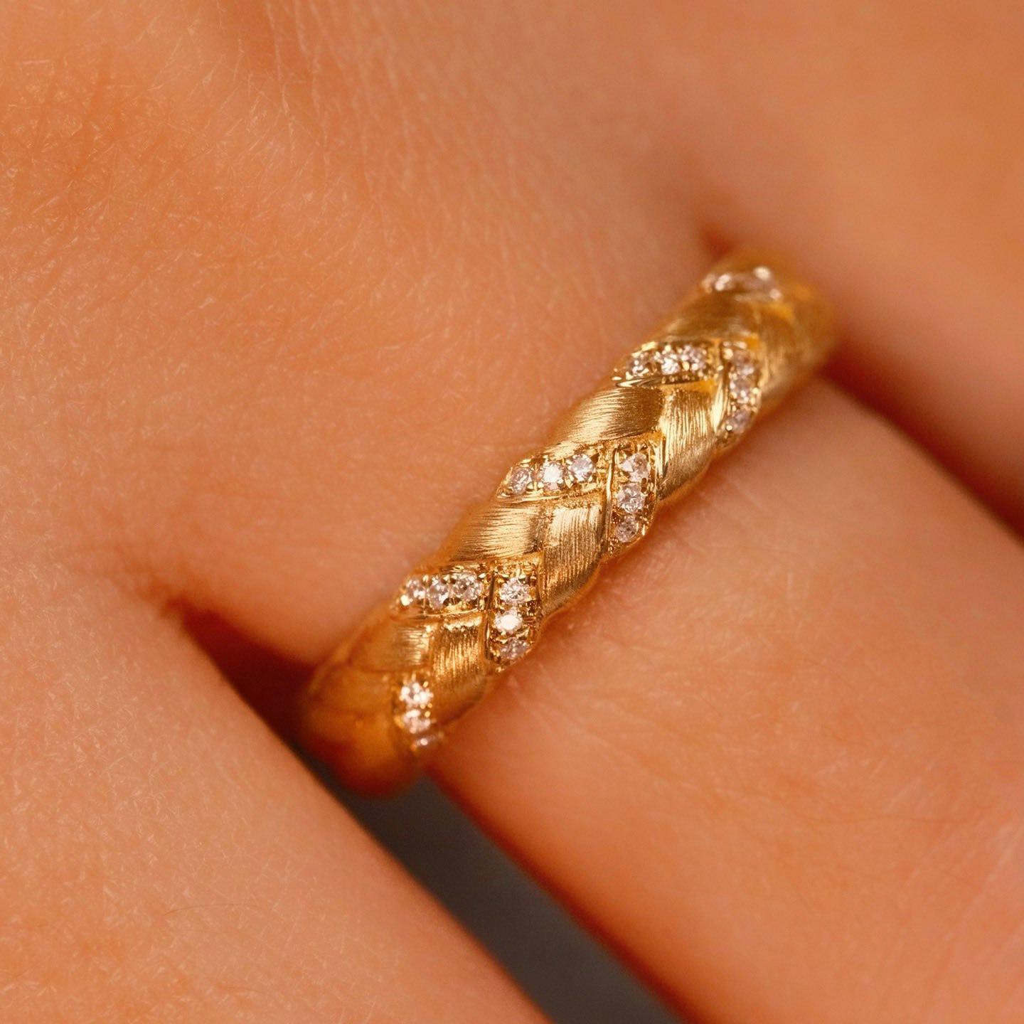 18K天然鑽石拉絲編織手鐲/戒指