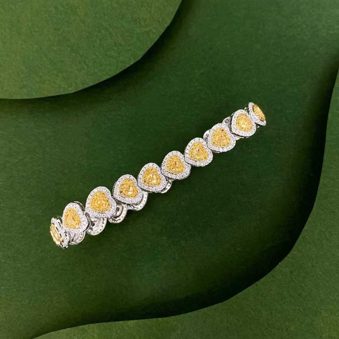 18K天然黃鑽-愛心豪鑲超閃手鍊