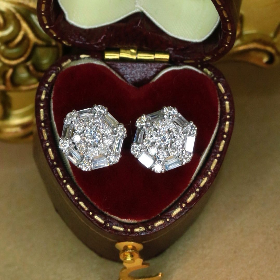 18K天然鑽石-六邊型大顆耳環