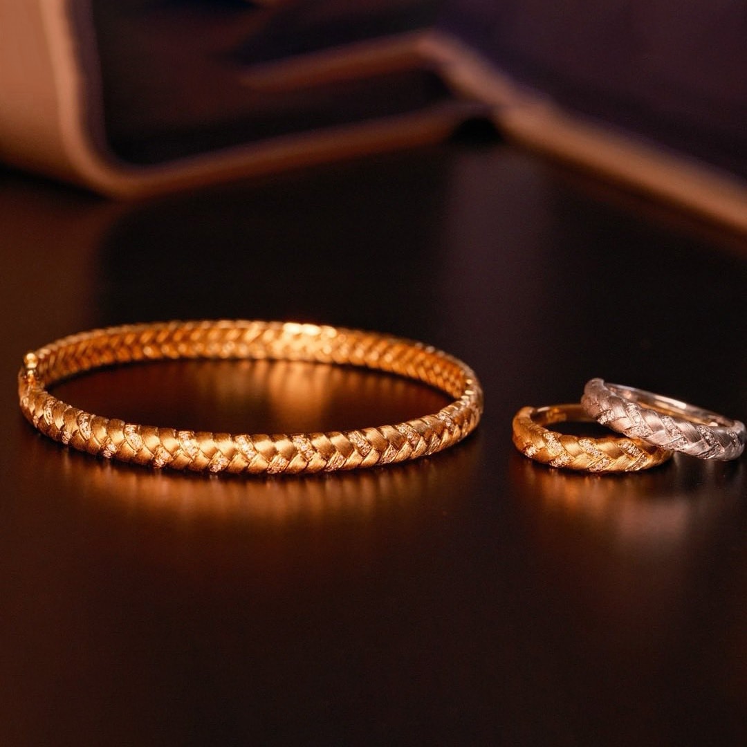 18K天然鑽石拉絲編織手鐲/戒指