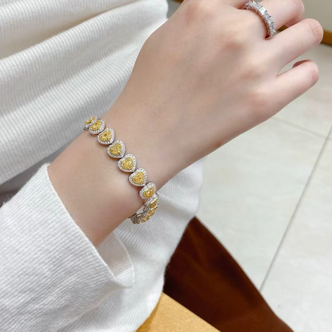 18K天然黃鑽-愛心豪鑲超閃手鍊